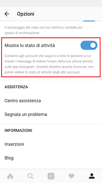 Instagram Come disattivare l'attività di stato 